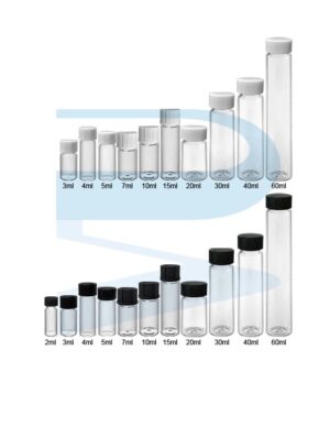 Specimen Vial Clear, w/ White/Black/Blue PP cap, HmbG