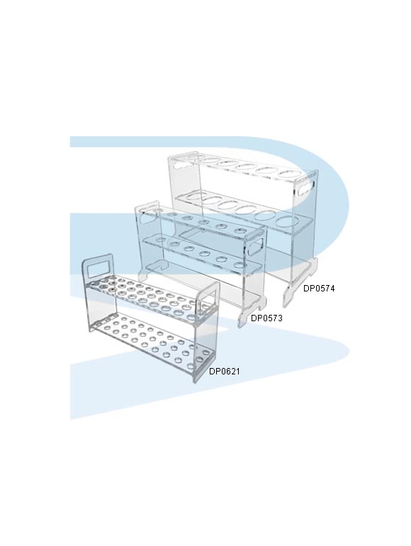 Group_DP0621_DP0573_DP0574_Rack-Test-Tube-Acrylic-Lc Test Tube Rack, Acrylic, for tube Ø13/Ø16/Ø43mm