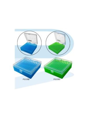 Group_P0339B_P0339G_Rack-Cryovial-Tubes-2ml-100-places-jointed-Cover-PP Cryovial Tube Rack 2ml, 100 places, Available in blue & green colour, PP