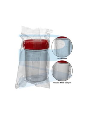 Urine Container 60ml, red cap, sterile/EO, Individual pack, PP